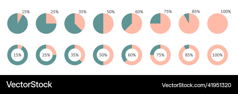 Pie chart percentage icons set segment Vector Image