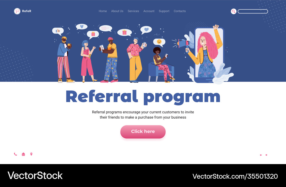 Referral program website banner with cartoon Referral program website banner with cartoon Vector Image