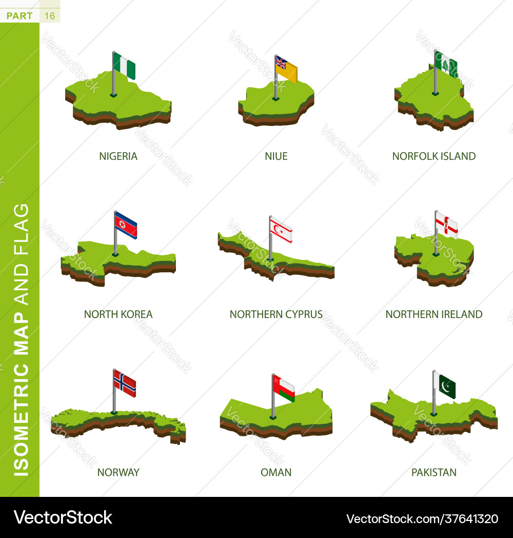Set 9 isometric map and flag 3d shape Set 9 isometric map and flag 3d shape vector image