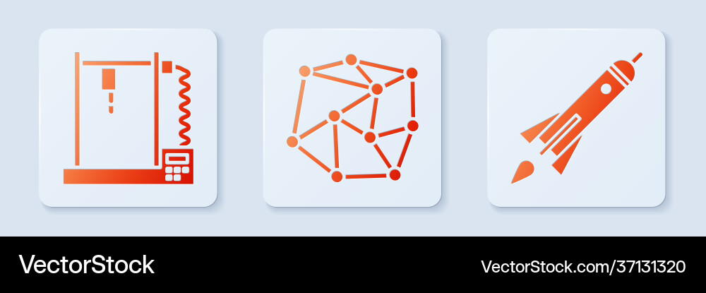 Set neural network 3d printer and rocket ship Vector Image