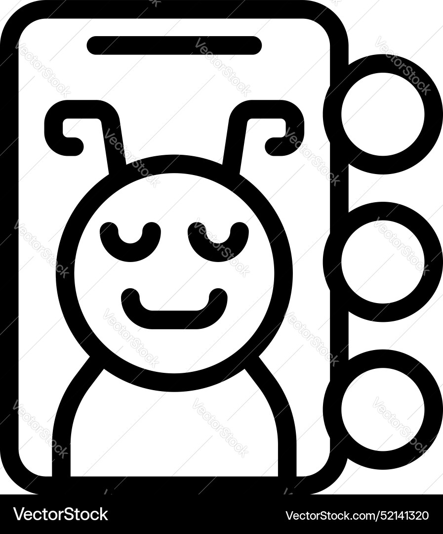 Smiling alien character displaying on smartphone Smiling alien character displaying on smartphone Vector Image