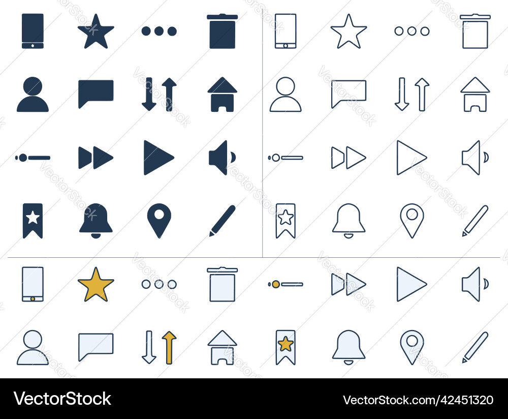 Ui icon set in three different styles user Ui icon set in three different styles user vector image