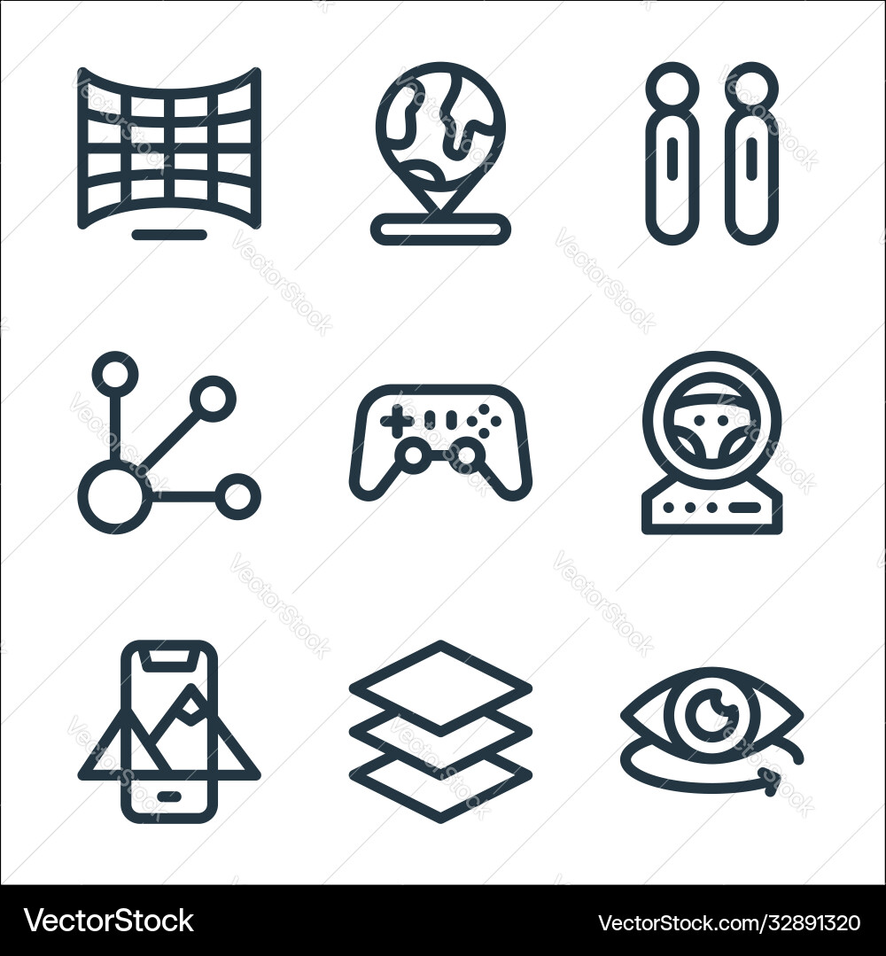 Virtual reality line icons linear set quality vector image