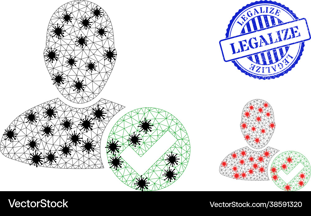 Wireframe mesh valid user icons with coronavirus Wireframe mesh valid user icons with coronavirus vector image