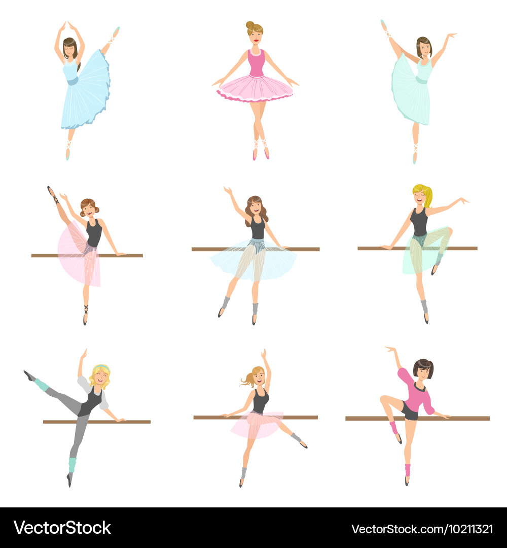 Allet dancers in different poses rehearsing set Vector Image