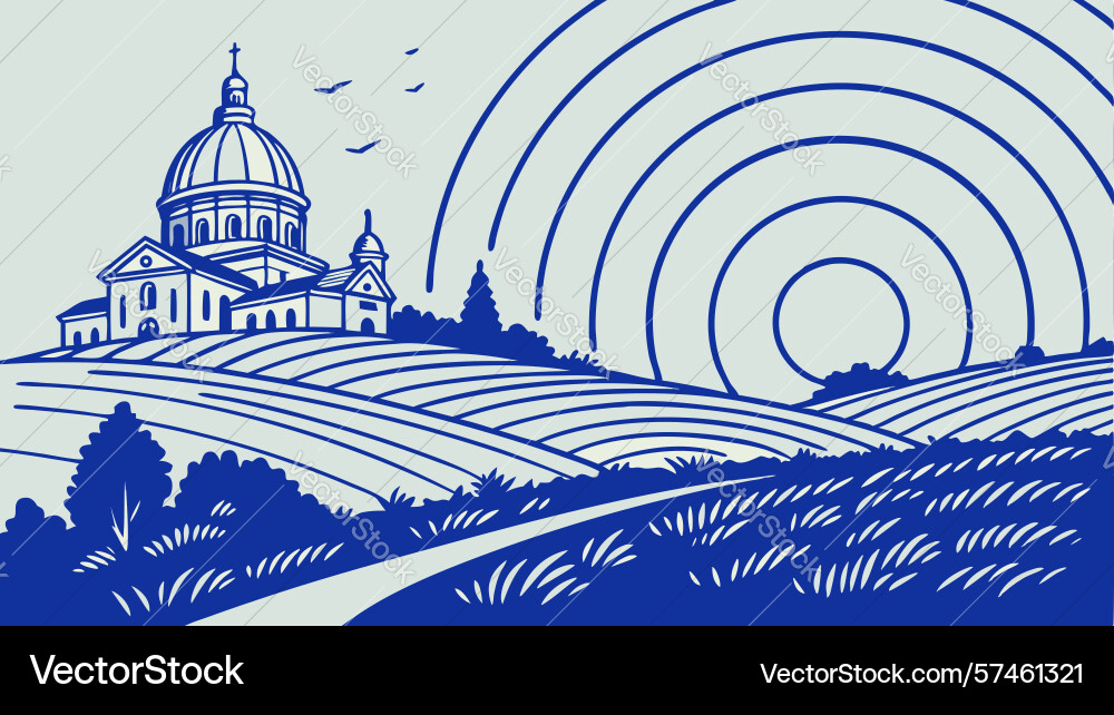Ancient architecture with abstract radiating Vector Image