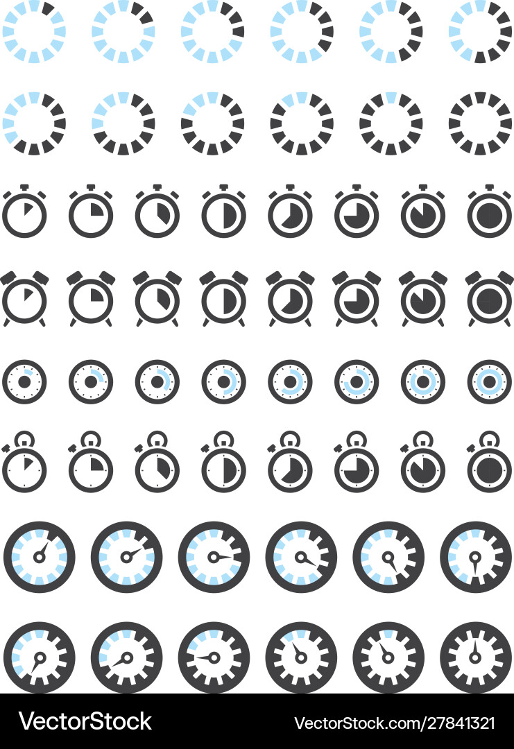 Clock icons timers symbols hours minutes stop Clock icons timers symbols hours minutes stop vector image