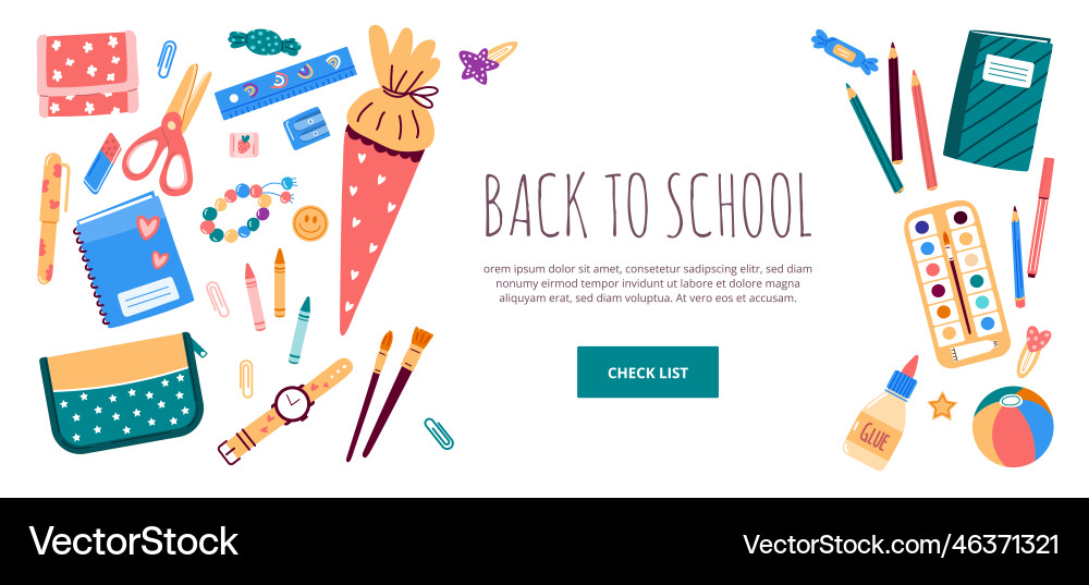 Frame with school stationery objects Vector Image
