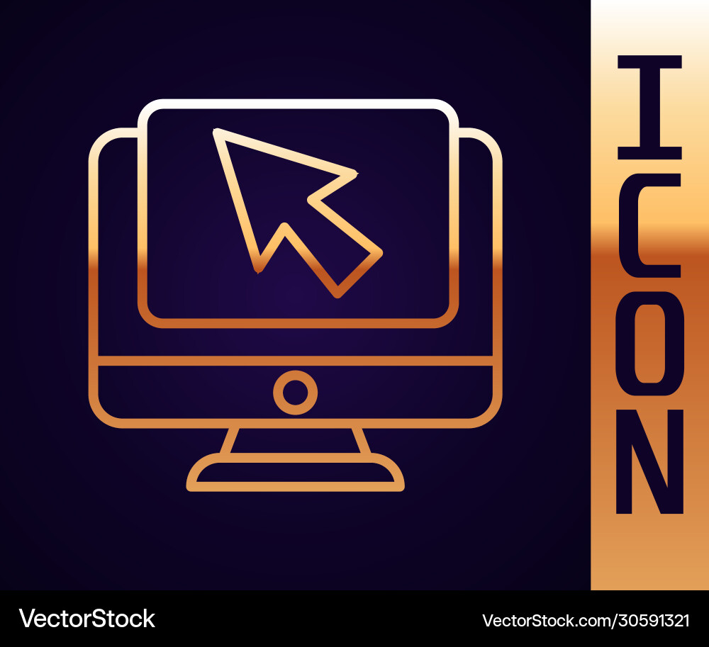 Gold line computer monitor and cursor icon Gold line computer monitor and cursor icon vector image