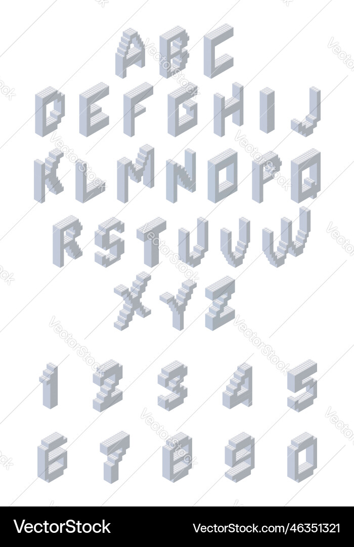 Gray alphabet in isometry with numbers Gray alphabet in isometry with numbers vector image