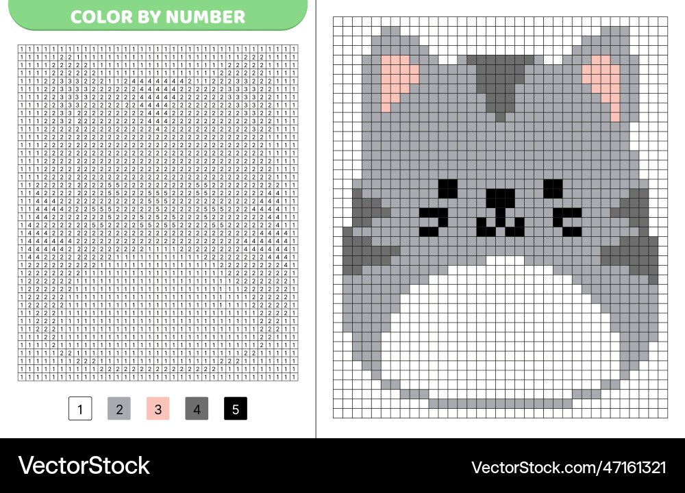 Grey cat squishmallow color by number pixel vector image