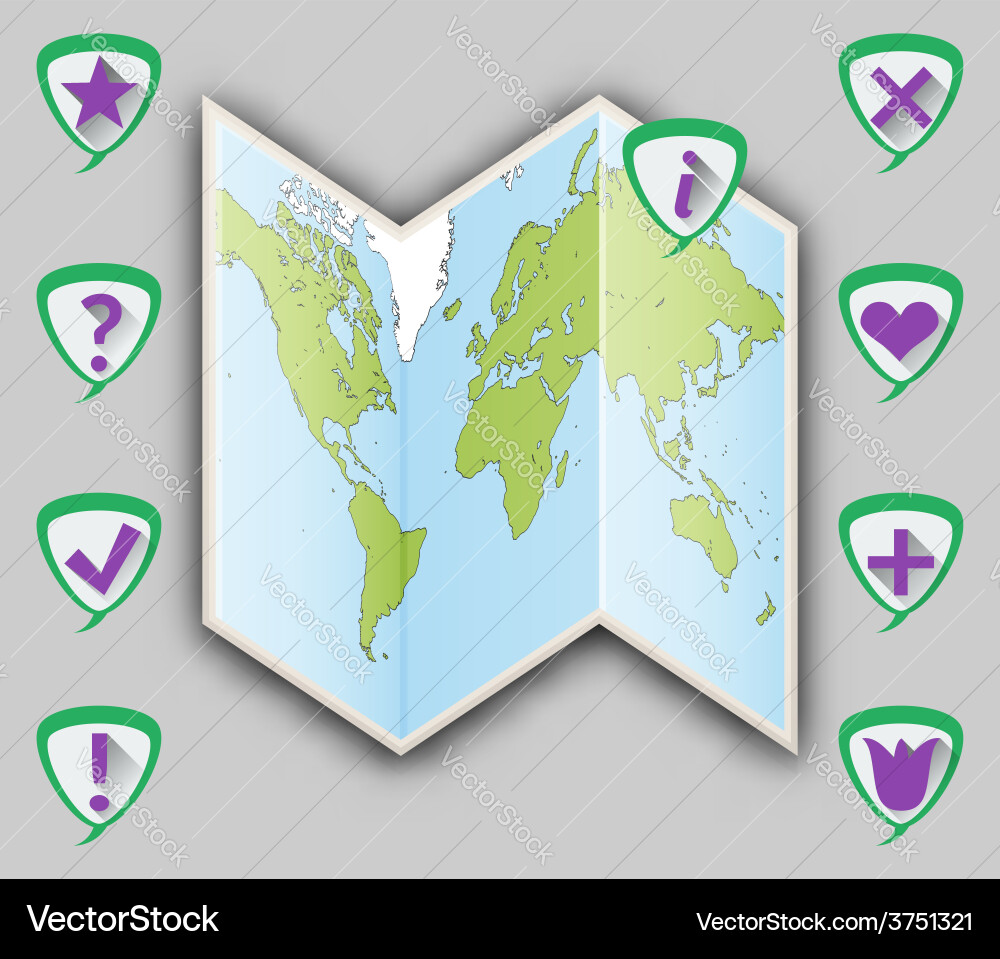 Icon maps and set of flat bubbles pointers vector image