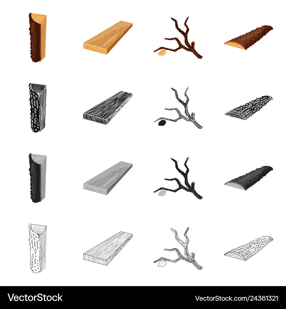 Isolated object of tree and raw symbol collection vector image
