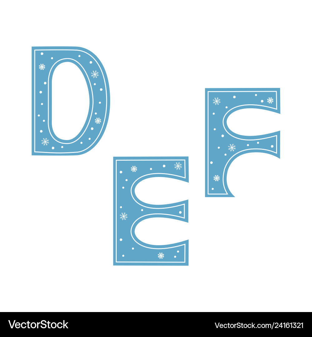 Letters d e f decorated with snowflakes isolated Letters d e f decorated with snowflakes isolated vector image