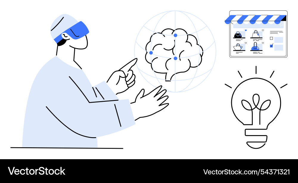 Man using virtual reality for brainstorming Man using virtual reality for brainstorming vector image