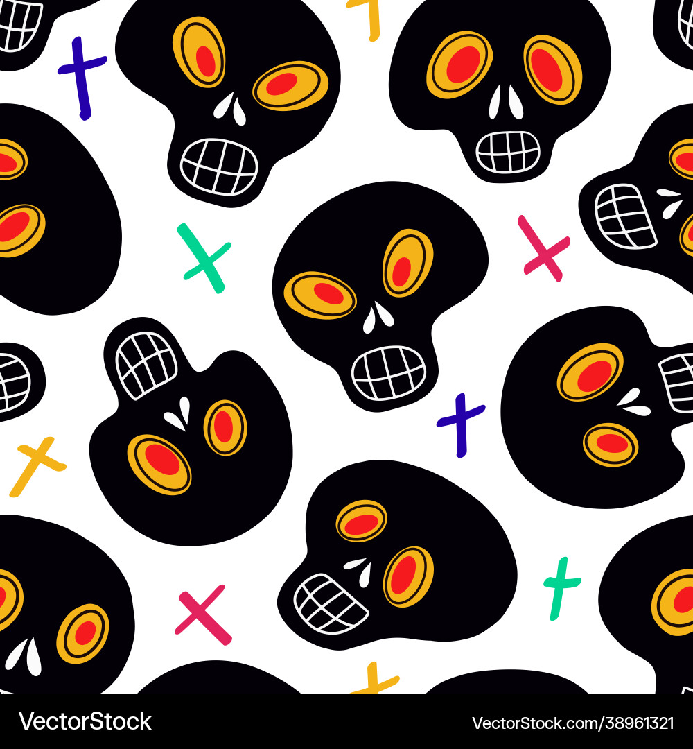 Pattern with skulls and multicolored crosses Pattern with skulls and multicolored crosses vector image