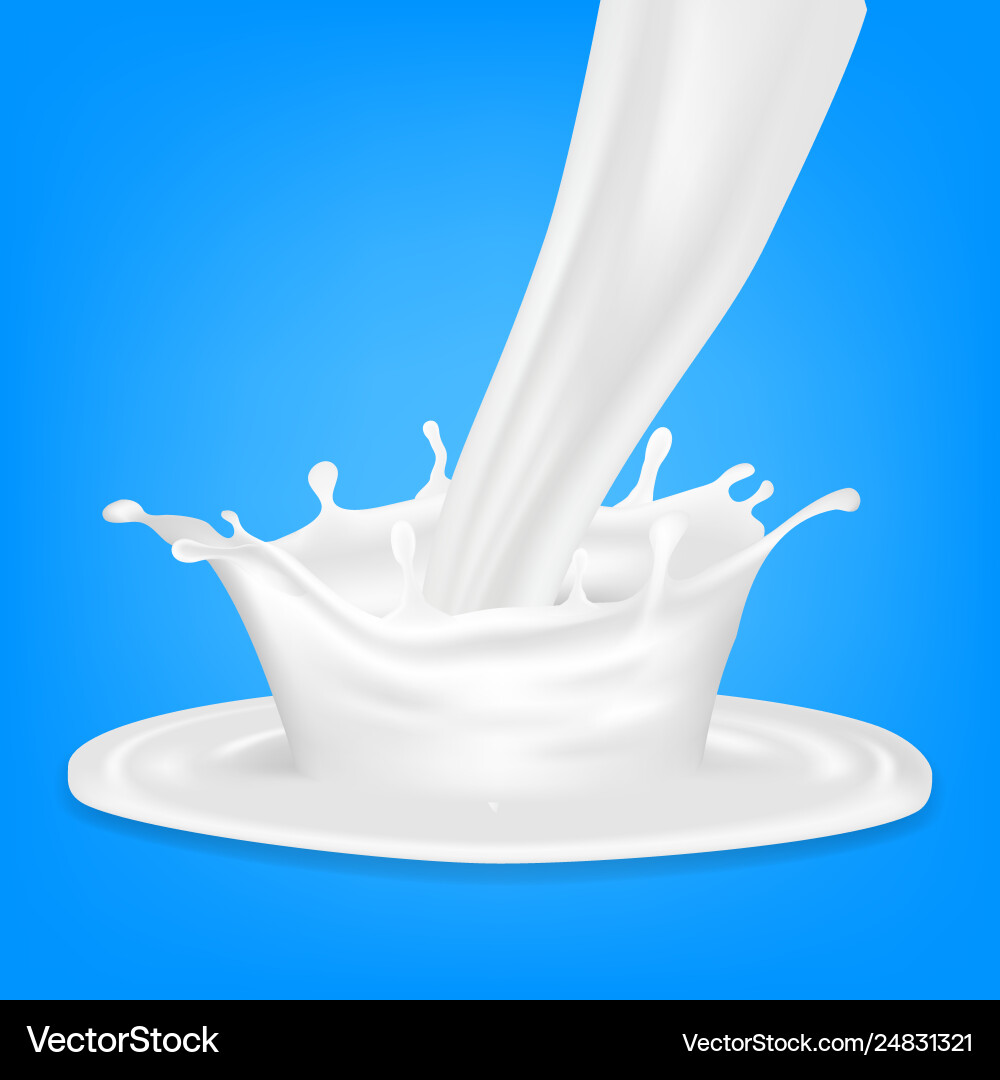Realistic 3d milk flow splash on blue Realistic 3d milk flow splash on blue vector image