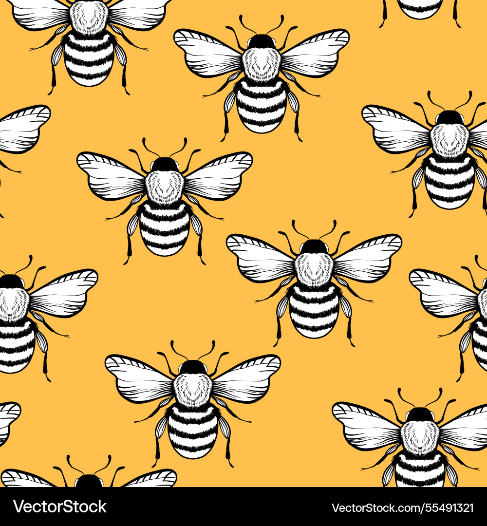 Seamless pattern with bees on color background Seamless pattern with bees on color background vector image