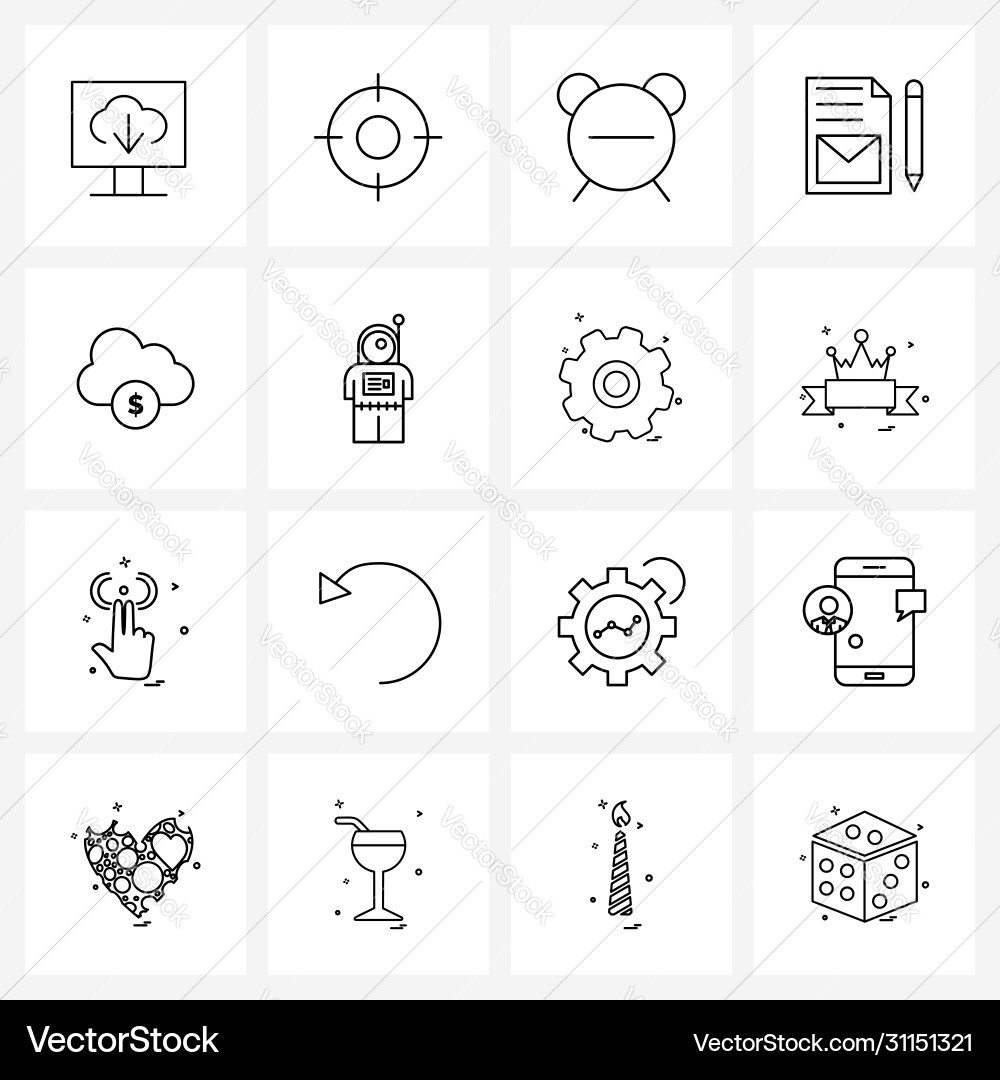 Set 16 simple line icons for web and print vector image
