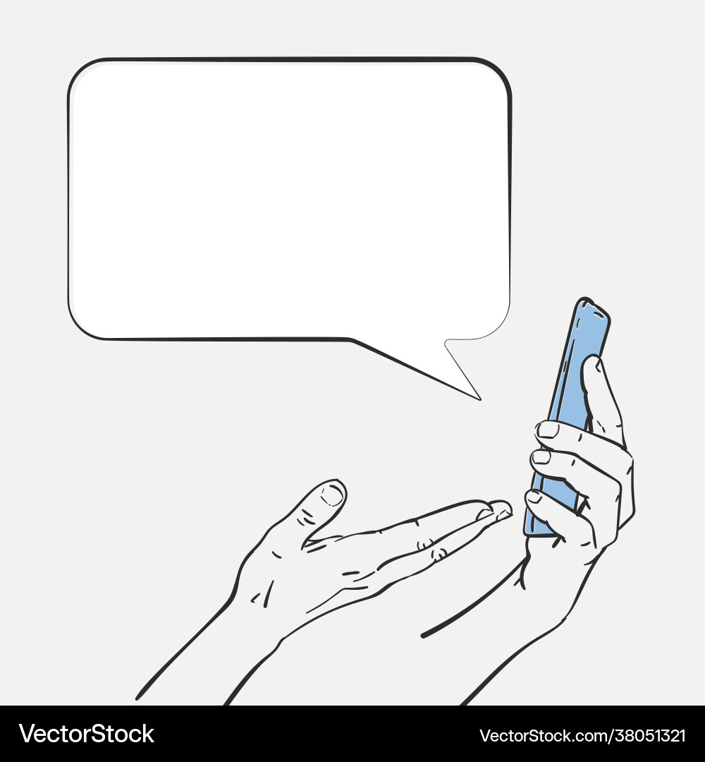 Speech bubble from smartphone with hand showing Speech bubble from smartphone with hand showing vector image