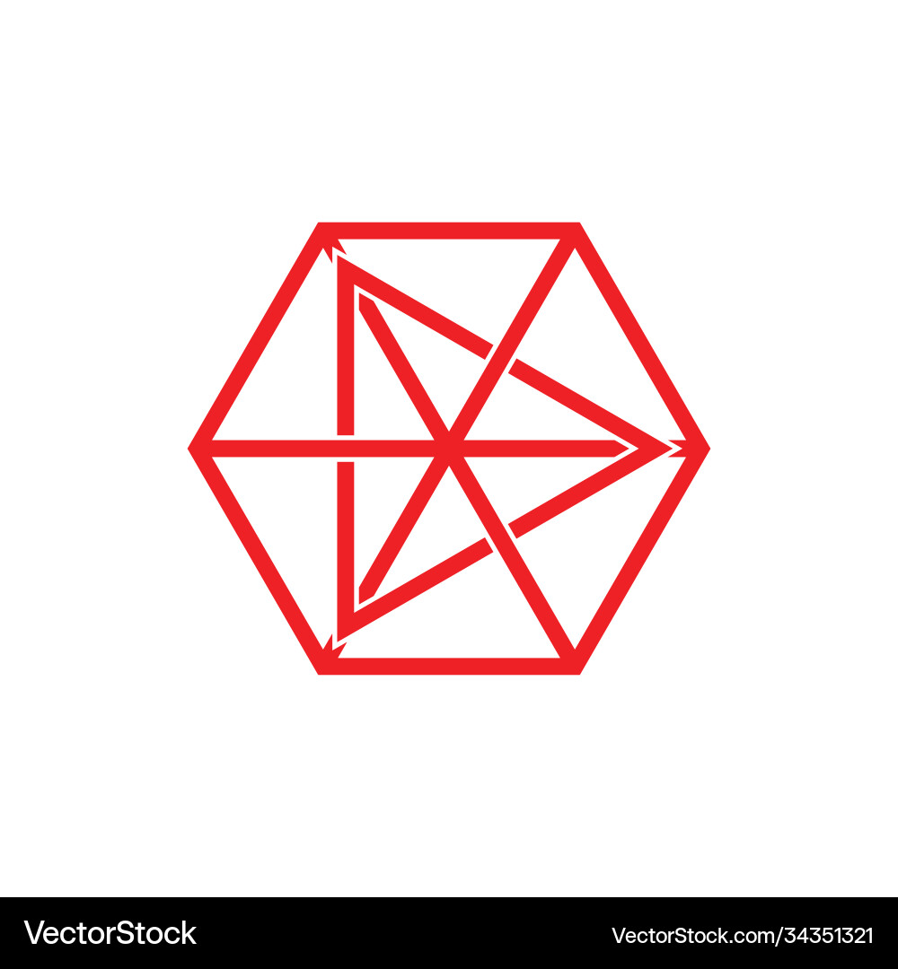 Star triangle hexagonal linked line logo vector image