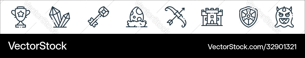 Videogame elements line icons linear set quality vector image