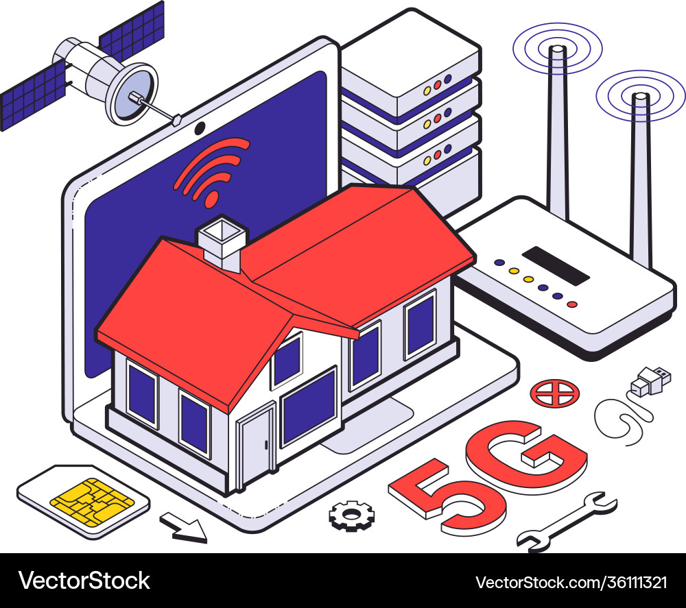 Web hosting isometric five g composition Web hosting isometric five g composition vector image