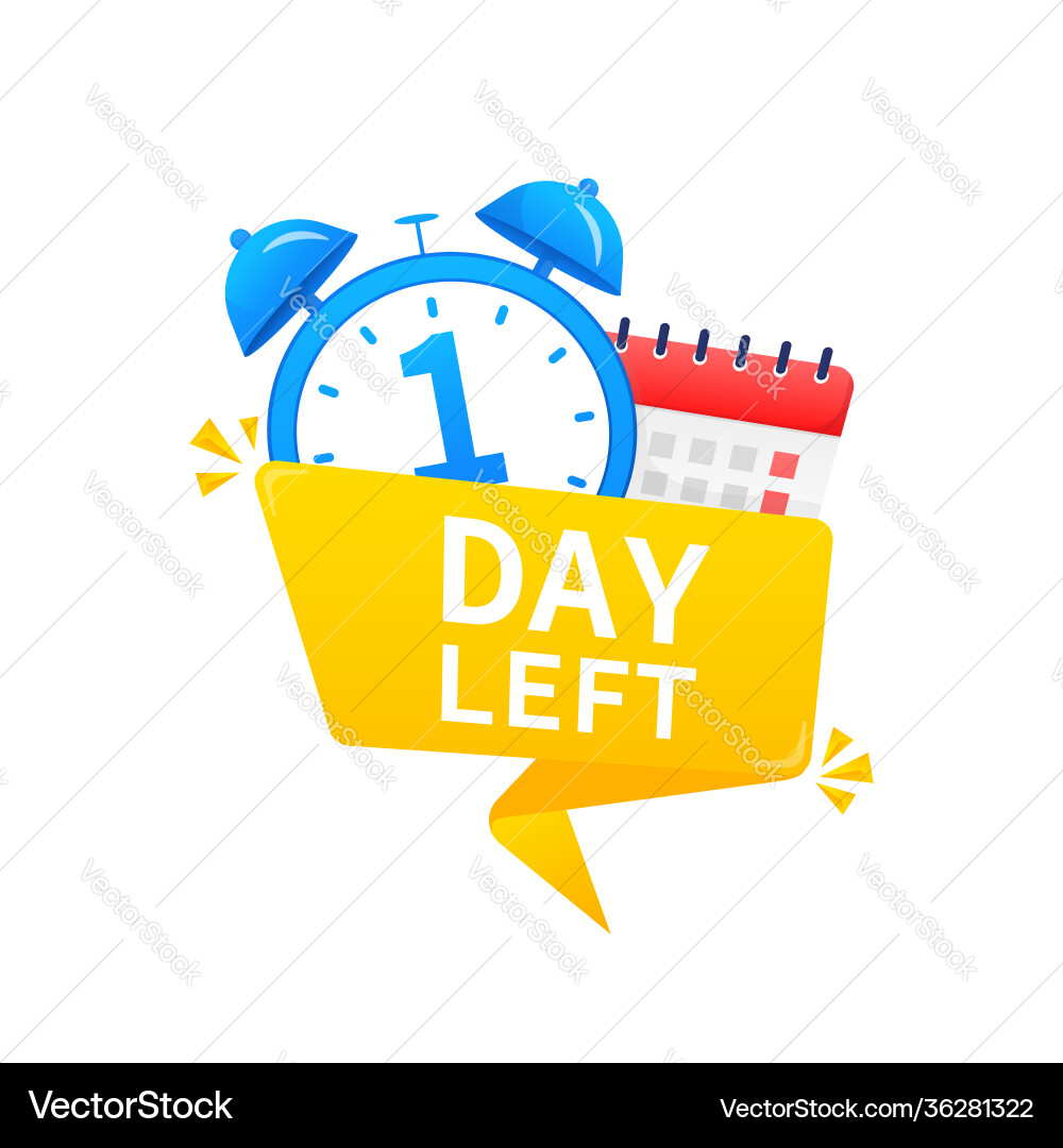 1 days left timer with calendar icon on a white 1 days left timer with calendar icon on a white vector image