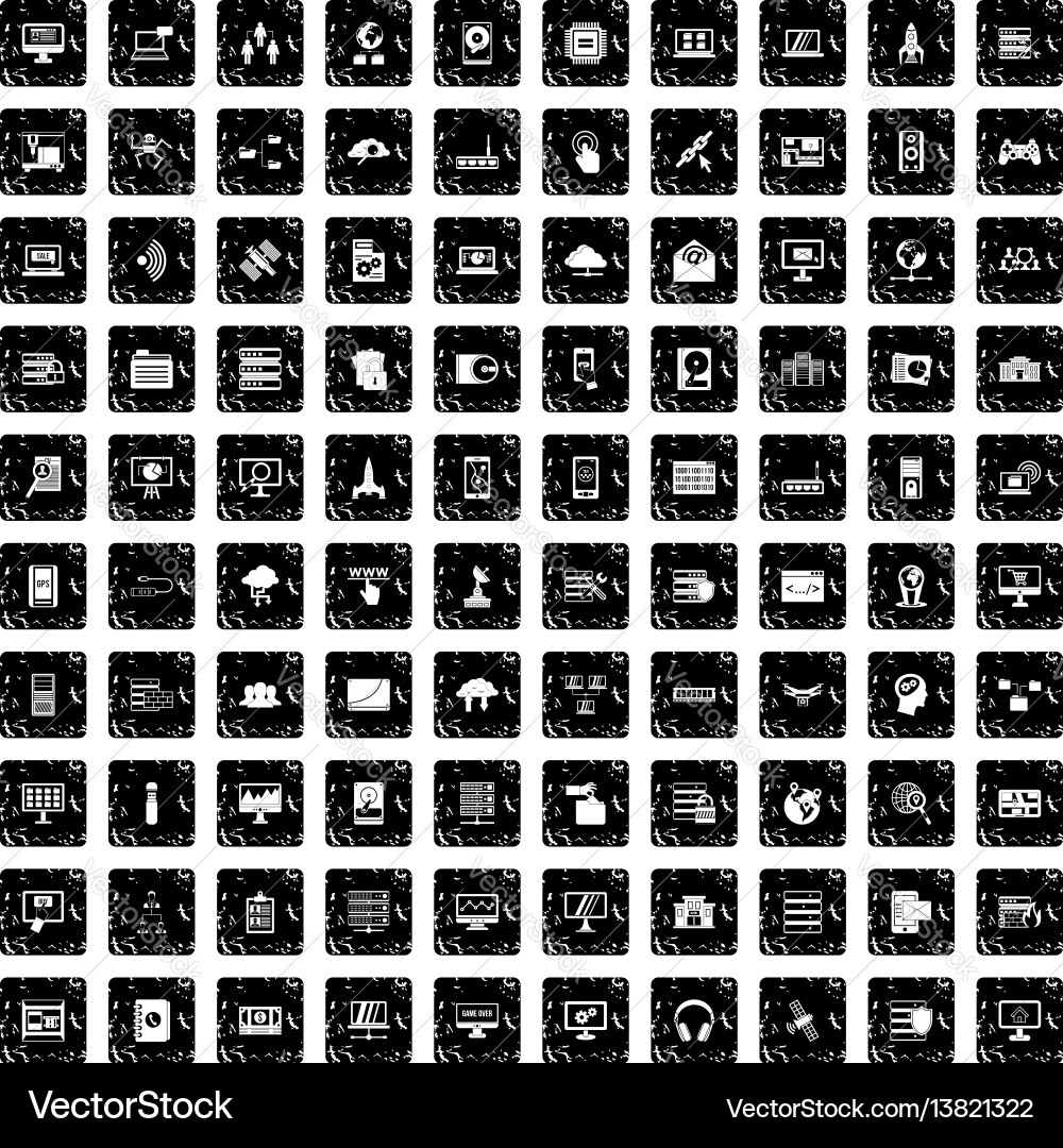 100 database and cloud icons set grunge style 100 database and cloud icons set grunge style vector image
