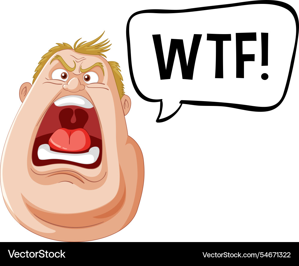 Animated character expressing shock with bold text Vector Image