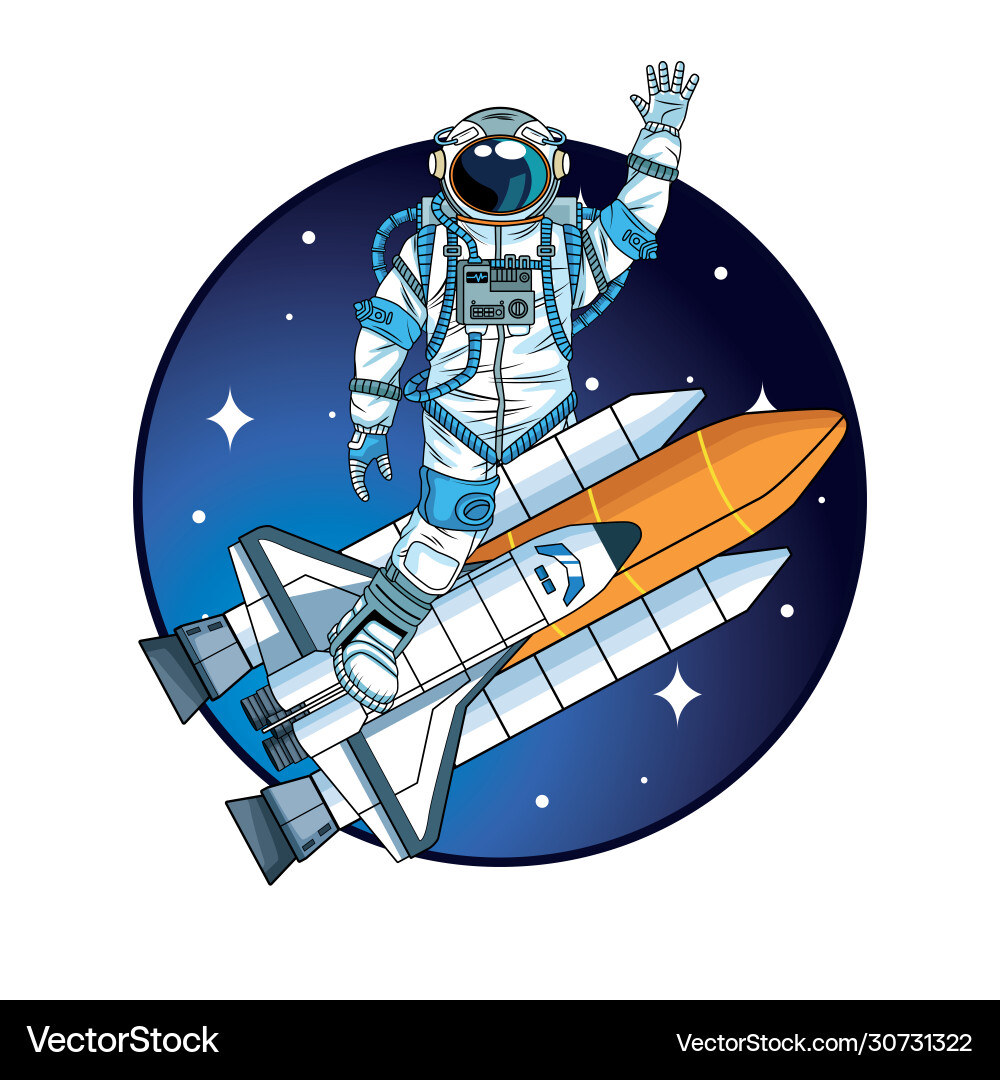 Astronaut with rocket in space character Astronaut with rocket in space character vector image
