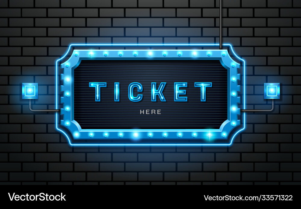 Neon Ticket Sign on Brick Wall Royalty Free Vector Image