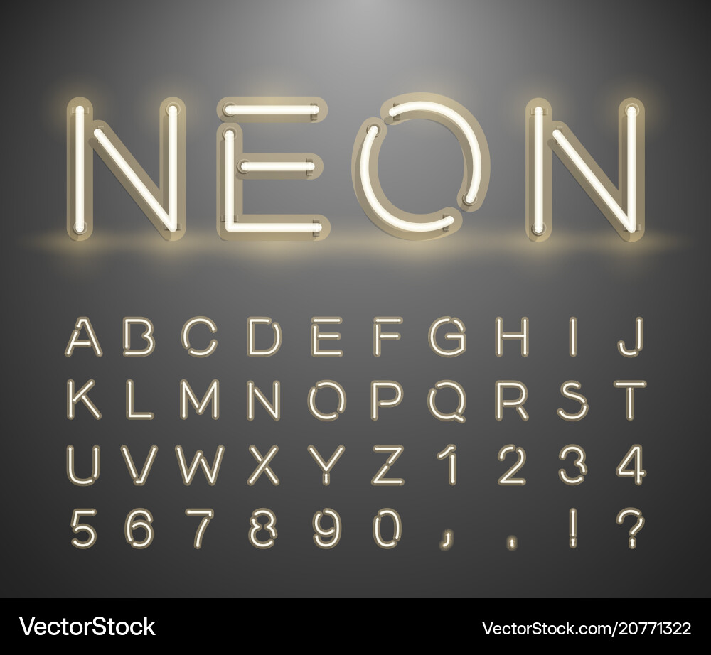 Retro Neon Sign Font Vector Image
