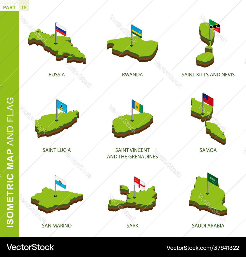 Set 9 isometric map and flag 3d shape vector image