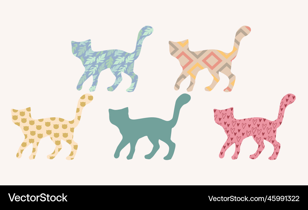 Set of outline cats with different patterns Set of outline cats with different patterns Vector Image