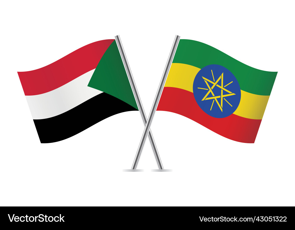 Sudan and ethiopia crossed flags vector image