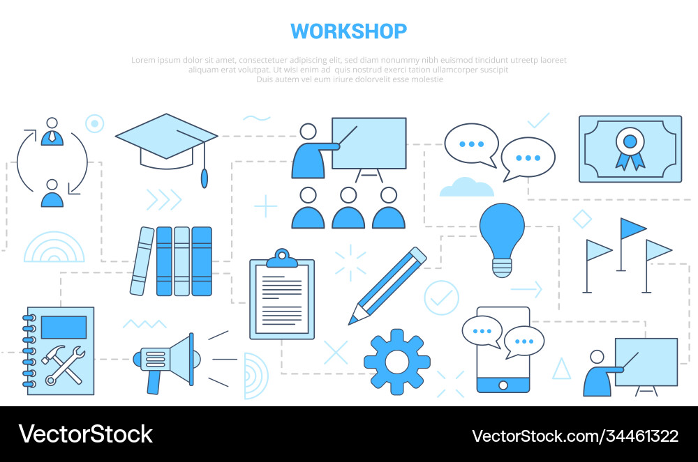 Workshop concept with icon line style set template Workshop concept with icon line style set template vector image