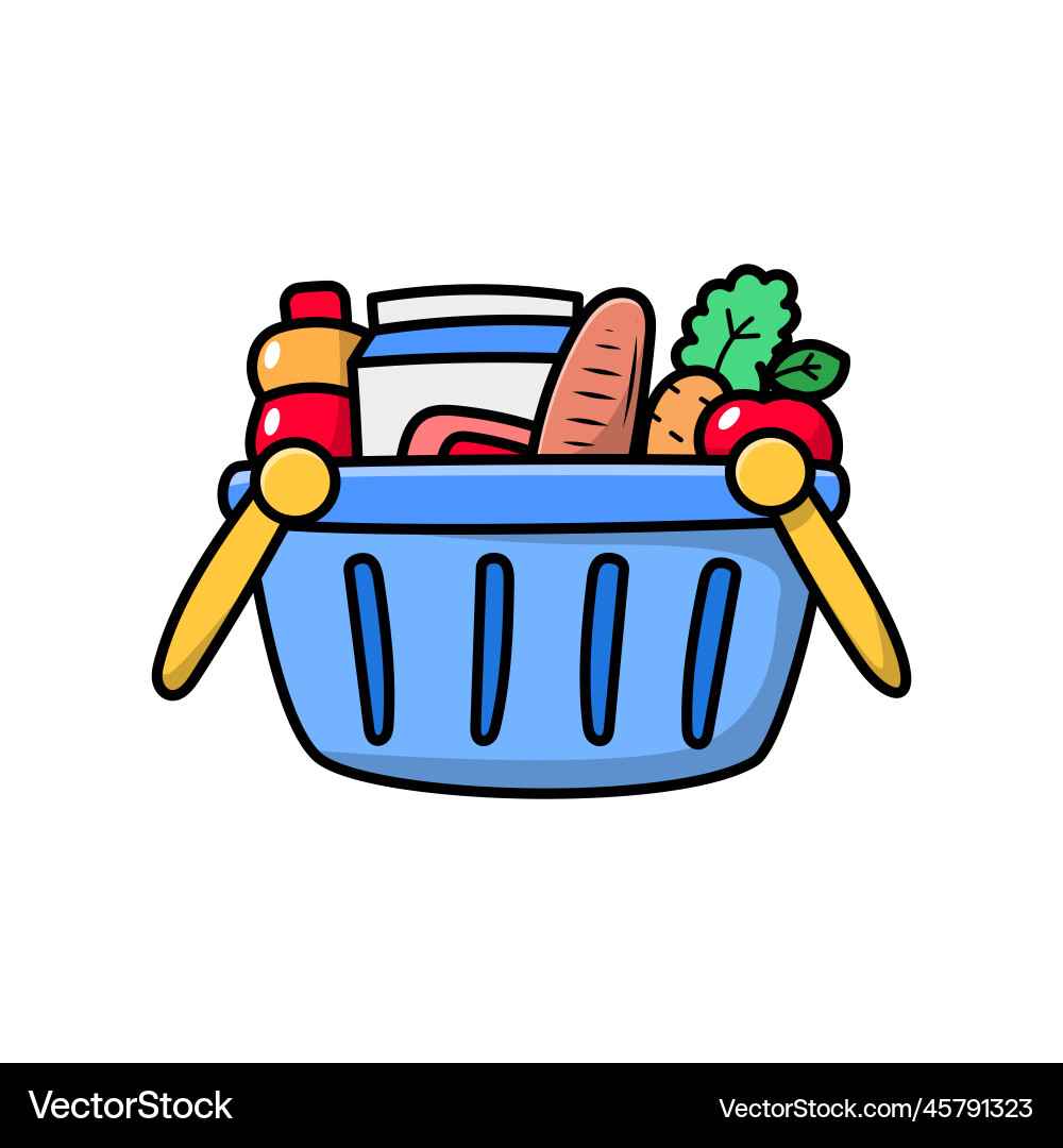 A basket full of groceries in cute style A basket full of groceries in cute style vector image