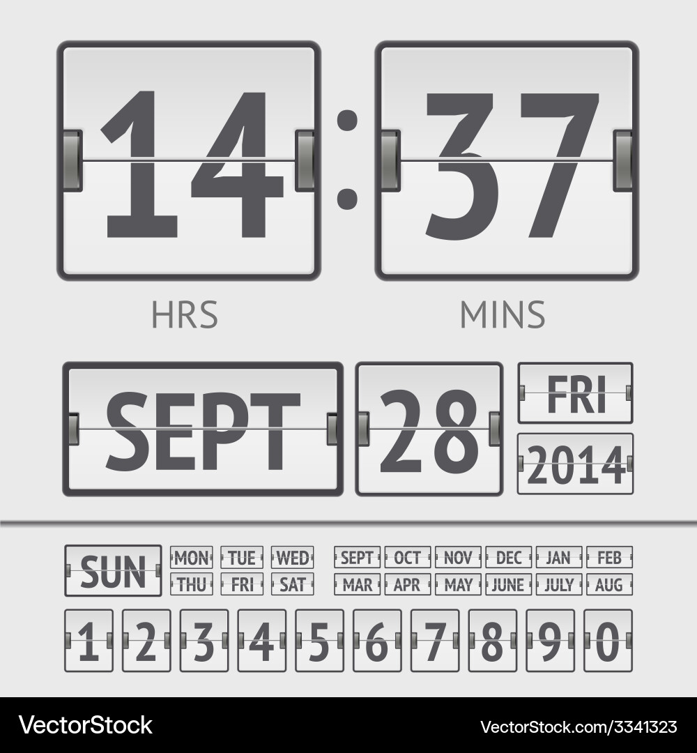 Analog black scoreboard digital week timer vector image