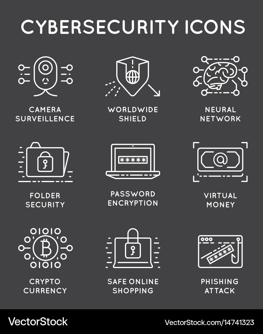 Cyber Security Dünne Linie Icons setzen Computer Vektorbild