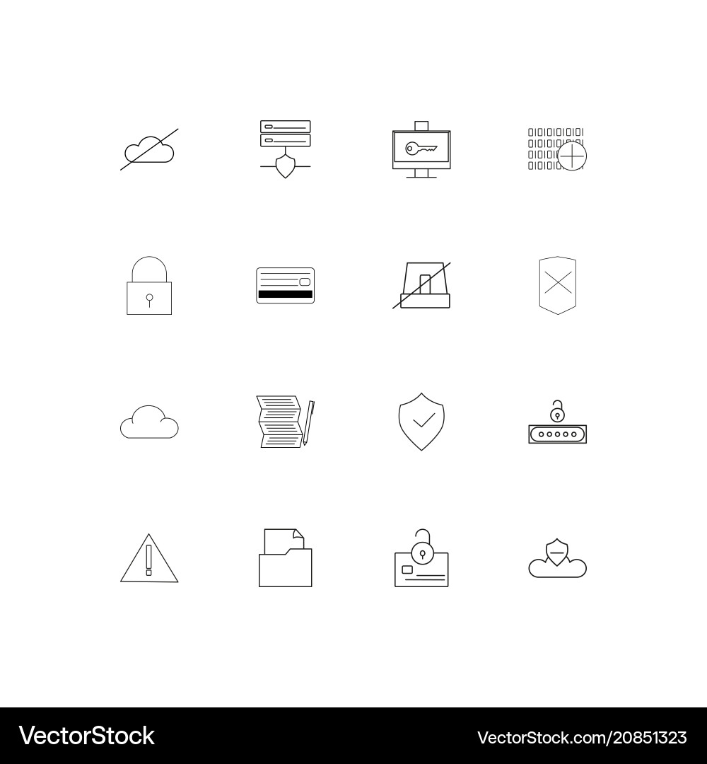 Cyber security linear thin icons set outlined Vector Image