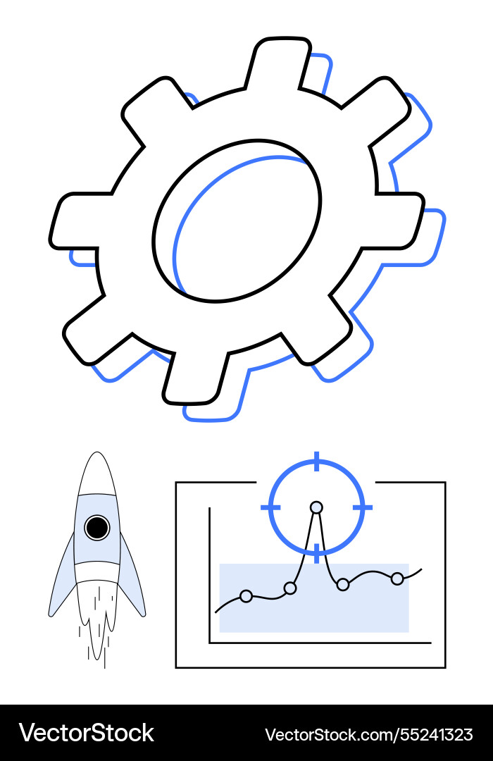 Gear with rocket and analytics chart representing Gear with rocket and analytics chart representing vector image