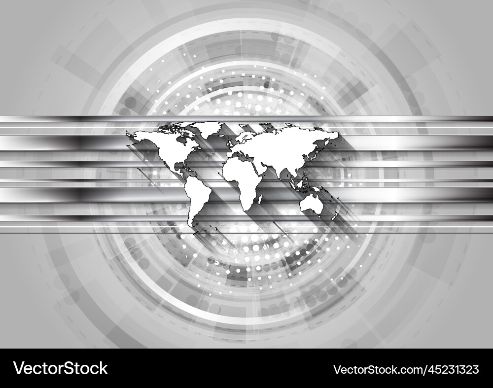 Grey technology background with world map Grey technology background with world map vector image