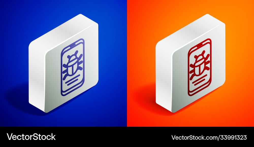 Isometric line system bug on mobile icon isolated vector image