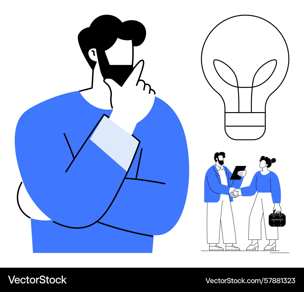 Man brainstorming with light bulb symbol Vector Image