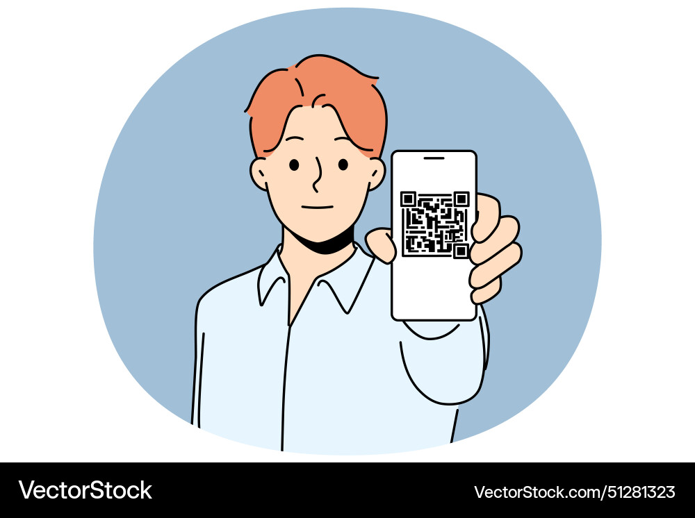 Man show qr code on cellphone Man show qr code on cellphone vector image