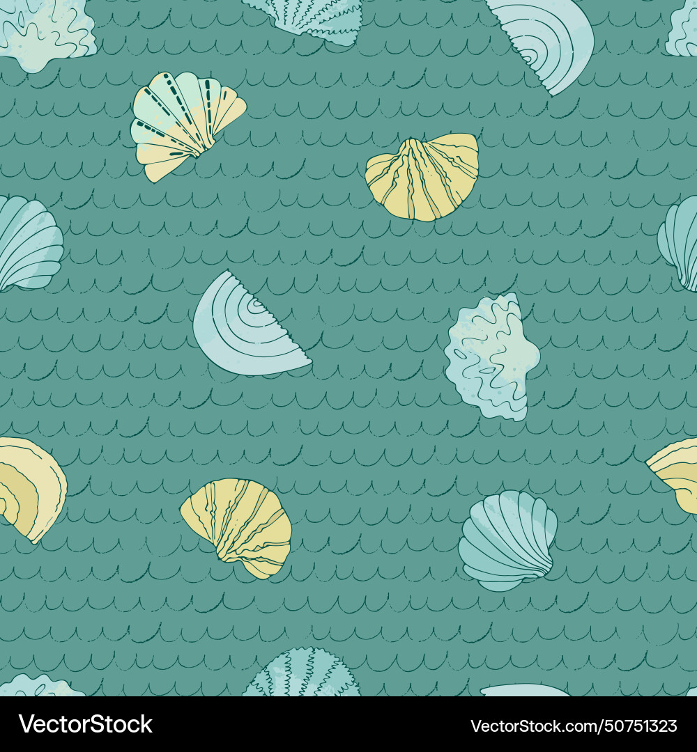 Seamless pattern with hand drawn shells sands Vector Image