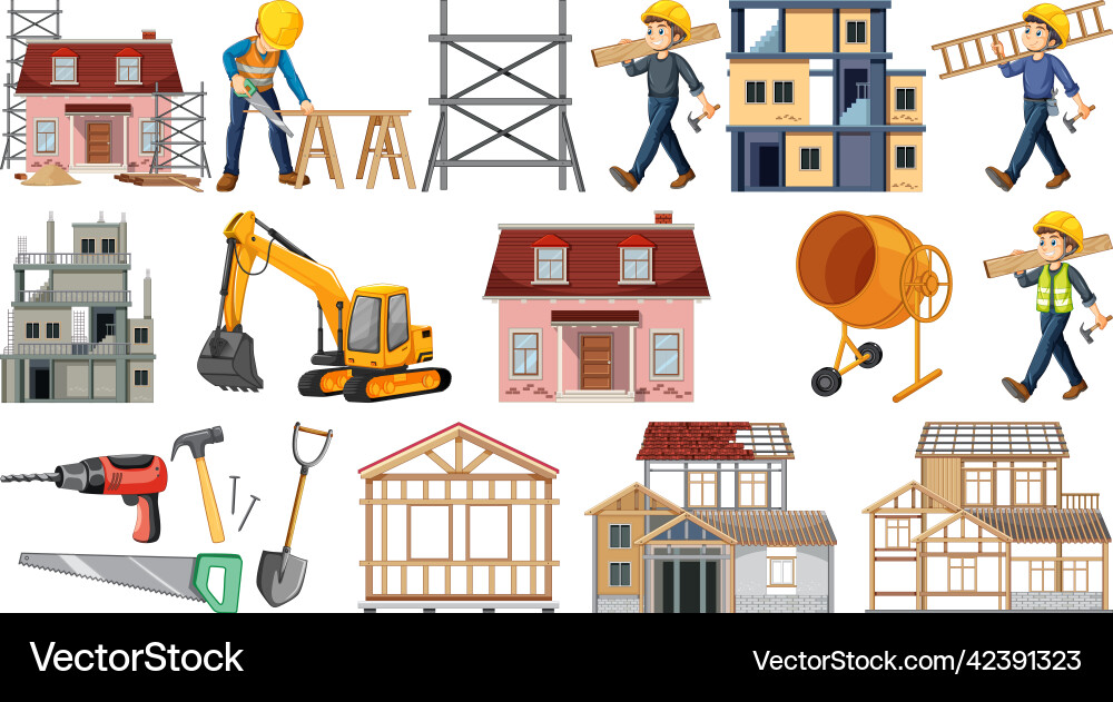 Set of construction site objects Set of construction site objects vector image