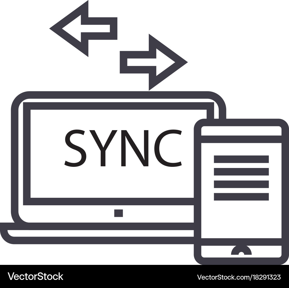 Smartphone to computer sync concept thin vector image