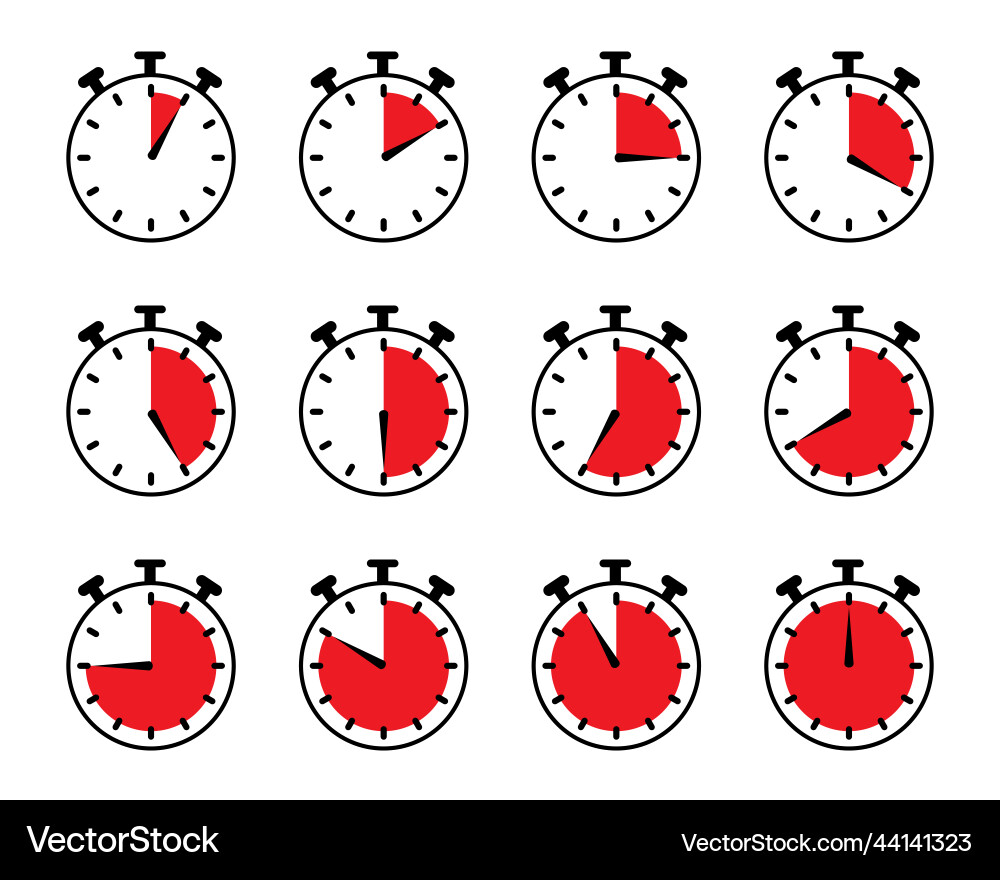 Stopwatch timer clock symbol set red color Vector Image